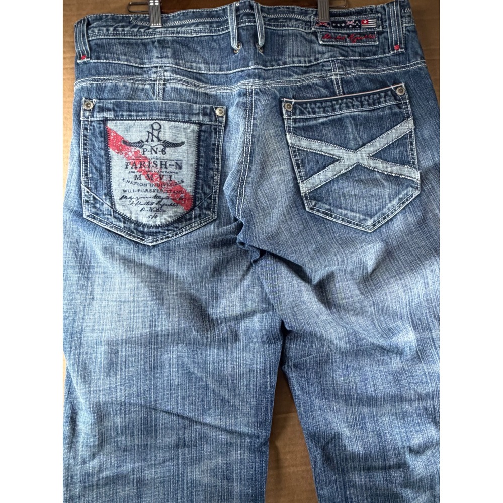 Parish Nation Jeans Mens 40x32 Blue Relaxed Wide Leg Embroidered Pocket Y2K Deni
